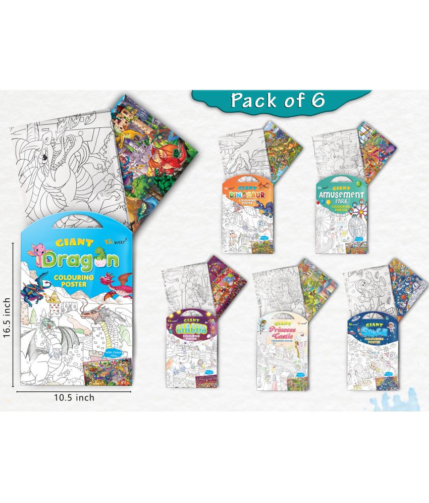     			GIANT PRINCESS CASTLE COLOURING , GIANT CIRCUS COLOURING , GIANT DINOSAUR COLOURING , GIANT AMUSEMENT PARK COLOURING , GIANT SPACE COLOURING  and GIANT DRAGON COLOURING  | Set of 6 s I big colouring  for 10+