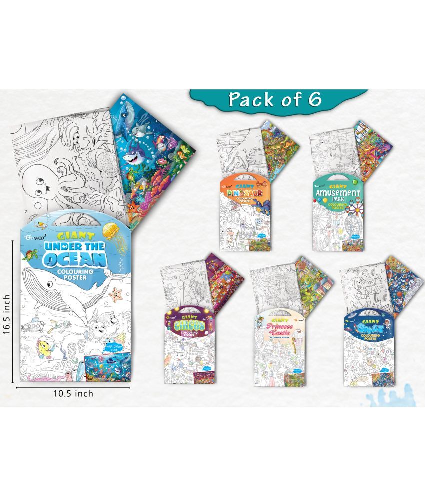     			GIANT PRINCESS CASTLE COLOURING , GIANT CIRCUS COLOURING , GIANT DINOSAUR COLOURING , GIANT AMUSEMENT PARK COLOURING , GIANT SPACE COLOURING  and GIANT UNDER THE OCEAN COLOURING  | Combo of 6 s I giant colouring  for adults