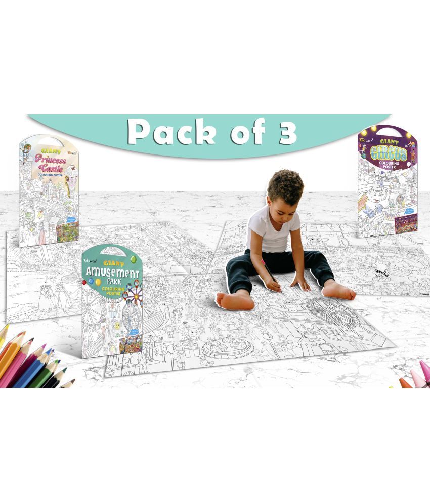     			GIANT PRINCESS CASTLE COLOURING POSTER, GIANT CIRCUS COLOURING POSTER and GIANT AMUSEMENT PARK COLOURING POSTER | Pack of 3 Posters I Quality coloring posters