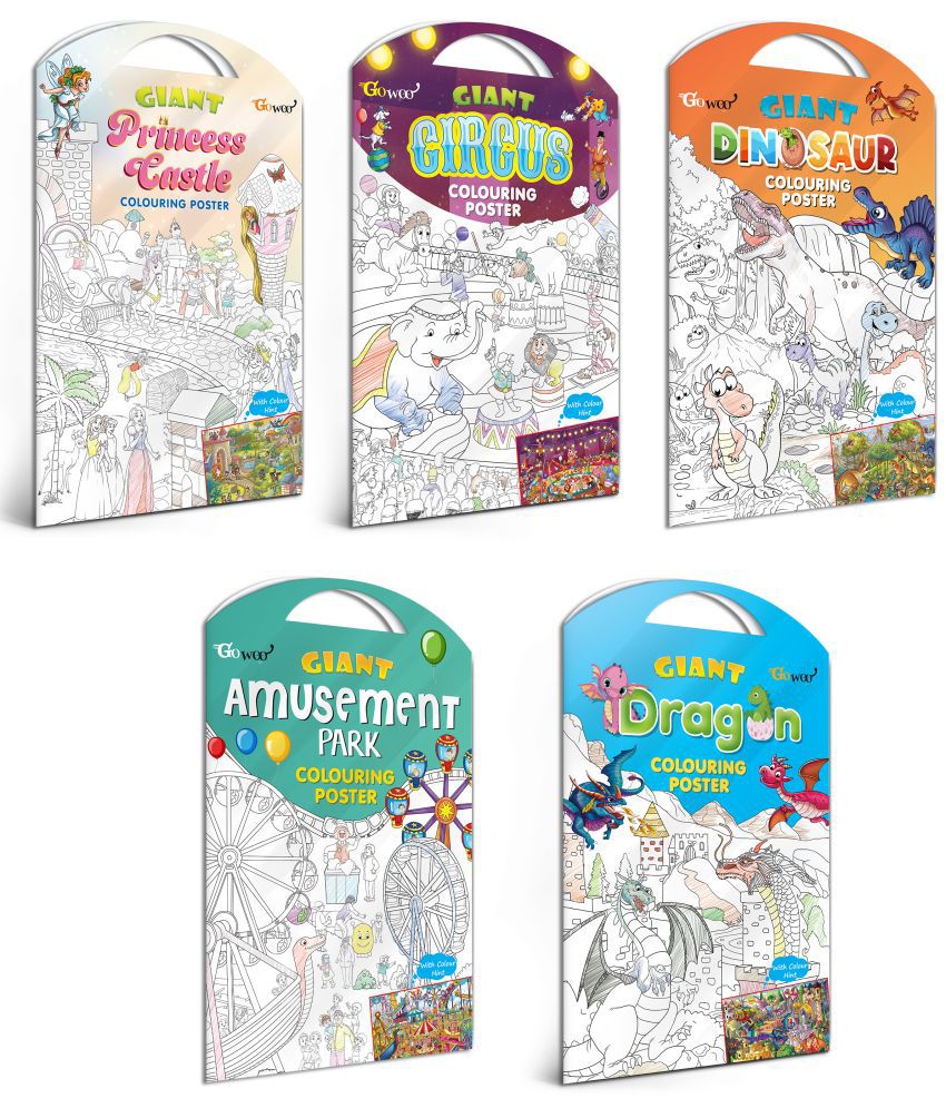     			GIANT PRINCESS CASTLE COLOURING POSTER, GIANT CIRCUS COLOURING POSTER, GIANT DINOSAUR COLOURING POSTER, GIANT AMUSEMENT PARK COLOURING POSTER and GIANT DRAGON COLOURING POSTER | Set of 5 Posters I coloring Posters Starter Kit