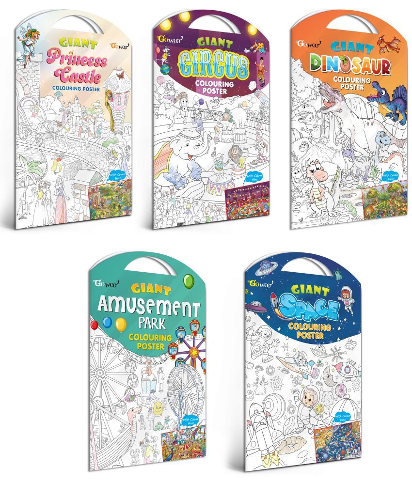     			GIANT PRINCESS CASTLE COLOURING POSTER, GIANT CIRCUS COLOURING POSTER, GIANT DINOSAUR COLOURING POSTER, GIANT AMUSEMENT PARK COLOURING POSTER and GIANT SPACE COLOURING POSTER | Combo of 2 Posters I Coloring poster sets for children