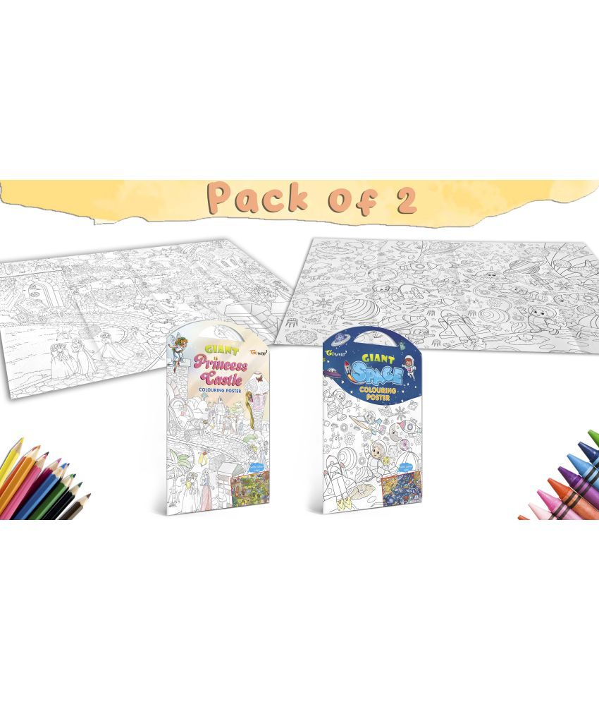     			GIANT PRINCESS CASTLE COLOURING POSTER and GIANT SPACE COLOURING POSTER | Pack of 2 Posters I kids activity colouring posters