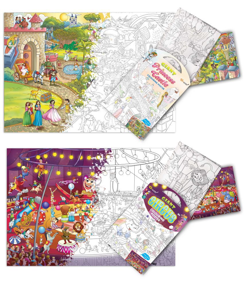     			GIANT PRINCESS CASTLE COLOURING POSTER and  GIANT CIRCUS COLOURING POSTER | Gift Pack of 2 Posters I  Giant Coloring Posters Big Box