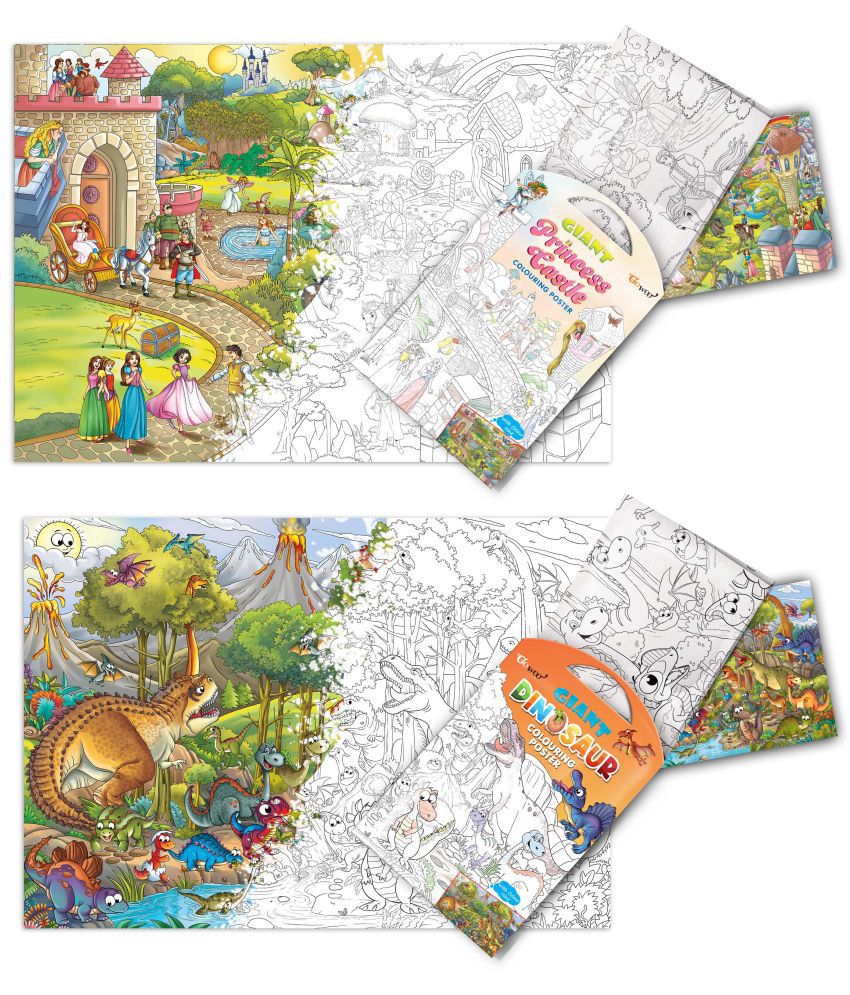     			GIANT PRINCESS CASTLE COLOURING POSTER and GIANT DINOSAUR COLOURING POSTER | Pack of 2 Posters I best colouring poster for 9+ years