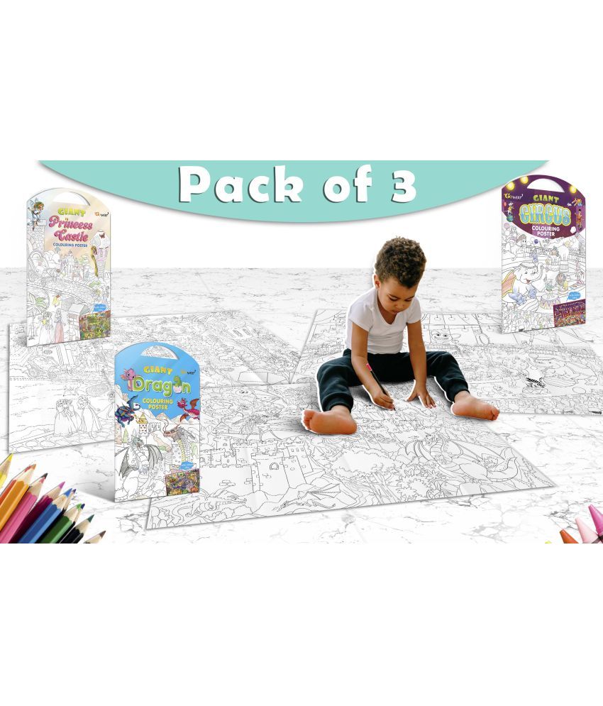     			GIANT PRINCESS CASTLE COLOURING POSTER, GIANT CIRCUS COLOURING POSTER and GIANT DRAGON COLOURING POSTER | Pack of 3 Posters I kids Creative coloring posters