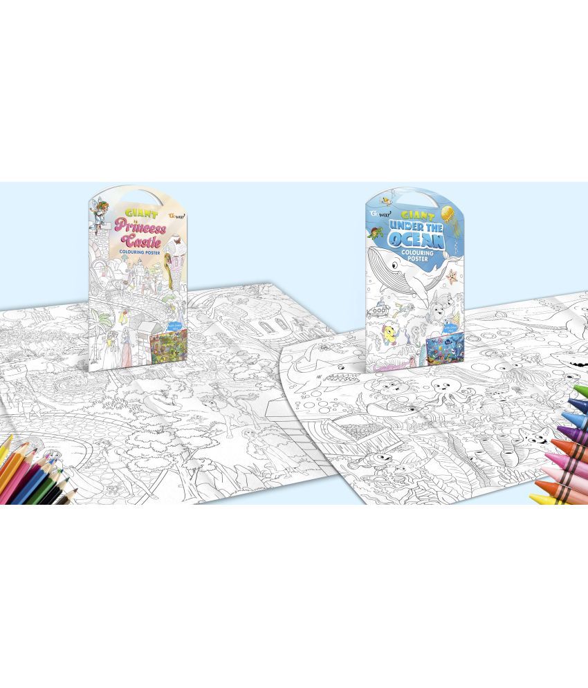     			GIANT PRINCESS CASTLE COLOURING POSTER and GIANT UNDER THE OCEAN COLOURING POSTER | Combo pack of 2 Posters I giant posters to colour