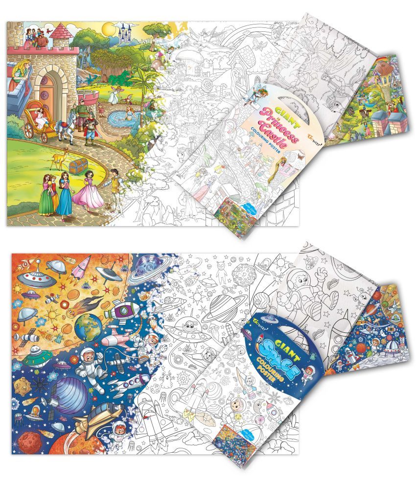     			GIANT PRINCESS CASTLE COLOURING POSTER and GIANT SPACE COLOURING POSTER | Pack of 2 Posters I best for school activity