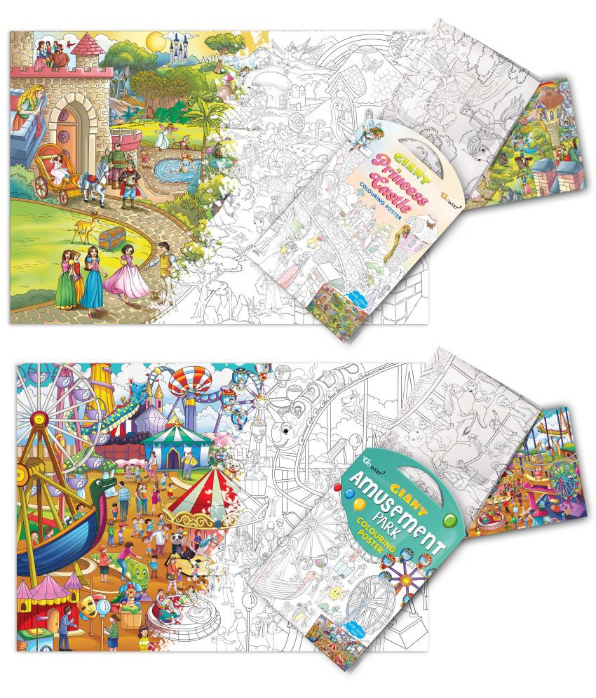     			GIANT PRINCESS CASTLE COLOURING POSTER and GIANT AMUSEMENT PARK COLOURING POSTER | Set of 2 Posters I Best Engaging Products For Kids