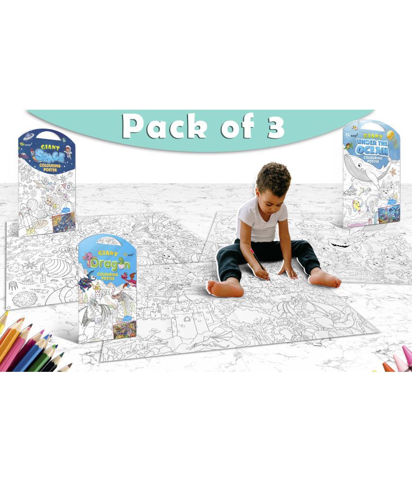     			GIANT SPACE COLOURING POSTER, GIANT UNDER THE OCEAN COLOURING POSTER and GIANT DRAGON COLOURING POSTER | Combo pack of 3 Posters I Giant Coloring Poster for Adults and Kids
