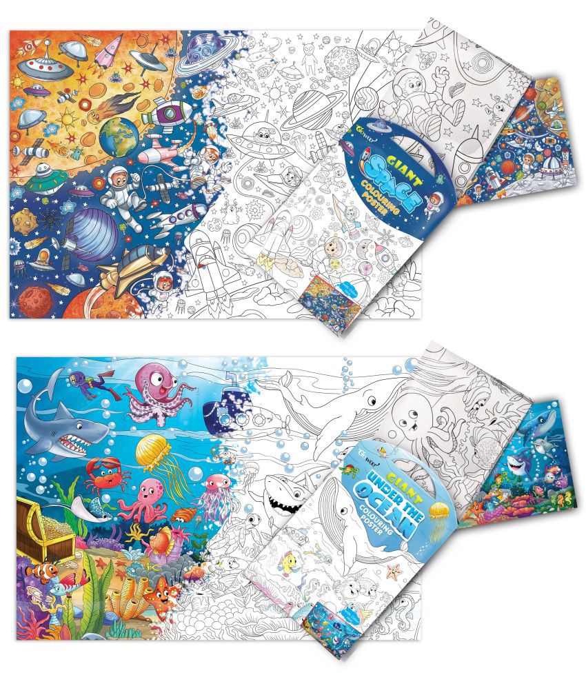     			GIANT SPACE COLOURING POSTER and GIANT UNDER THE OCEAN COLOURING POSTER | Set of 2 posters I Collection of illustrative posters for children