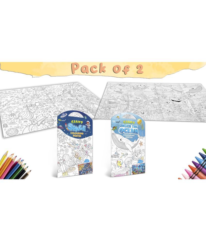     			GIANT SPACE COLOURING POSTER and GIANT UNDER THE OCEAN COLOURING POSTER | Pack of 2 posters I Perfect growth partner of Kids
