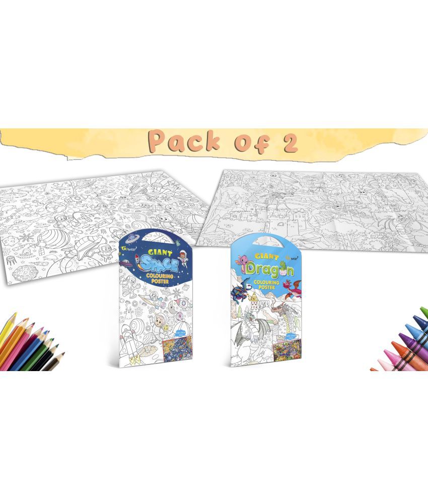     			GIANT SPACE COLOURING POSTER and GIANT DRAGON COLOURING POSTER | Combo pack of 2 Charts I Beautifully illustrated Posters For Children