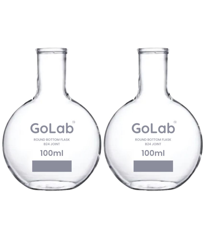     			GoLab Laboratory Premium Calibrated Borosilicate Glass   Round Bottom Flask with B-24 joint   with Graduation Marks- 100 ML (Pack of 2Pcs.)