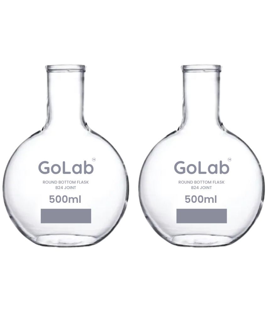     			GoLab Laboratory Premium Calibrated Borosilicate Glass  Round Bottom Flask with B-24 joint with Graduation Marks- 500 ML (Pack of 2Pcs.)