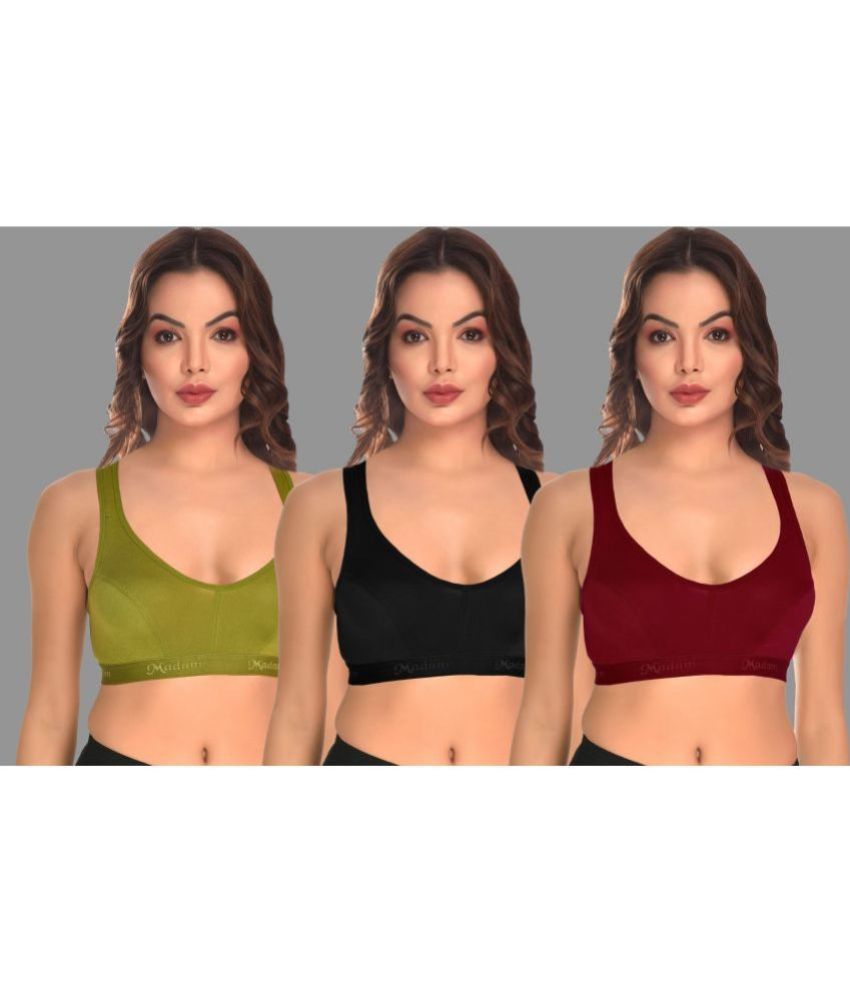     			Madam Pack of 3 Lycra Non Padded Women's Everyday Bra ( Multicolor )