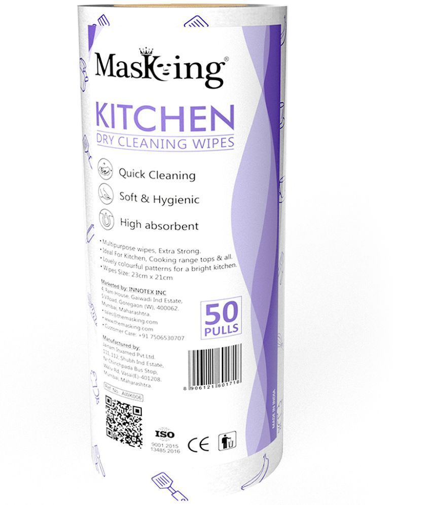     			Masking Non-woven Reusable & Washable Multi Surface Cleaner Wipes Kitchen Dry Wipes 23x21cm, 50 Pulls 180 g