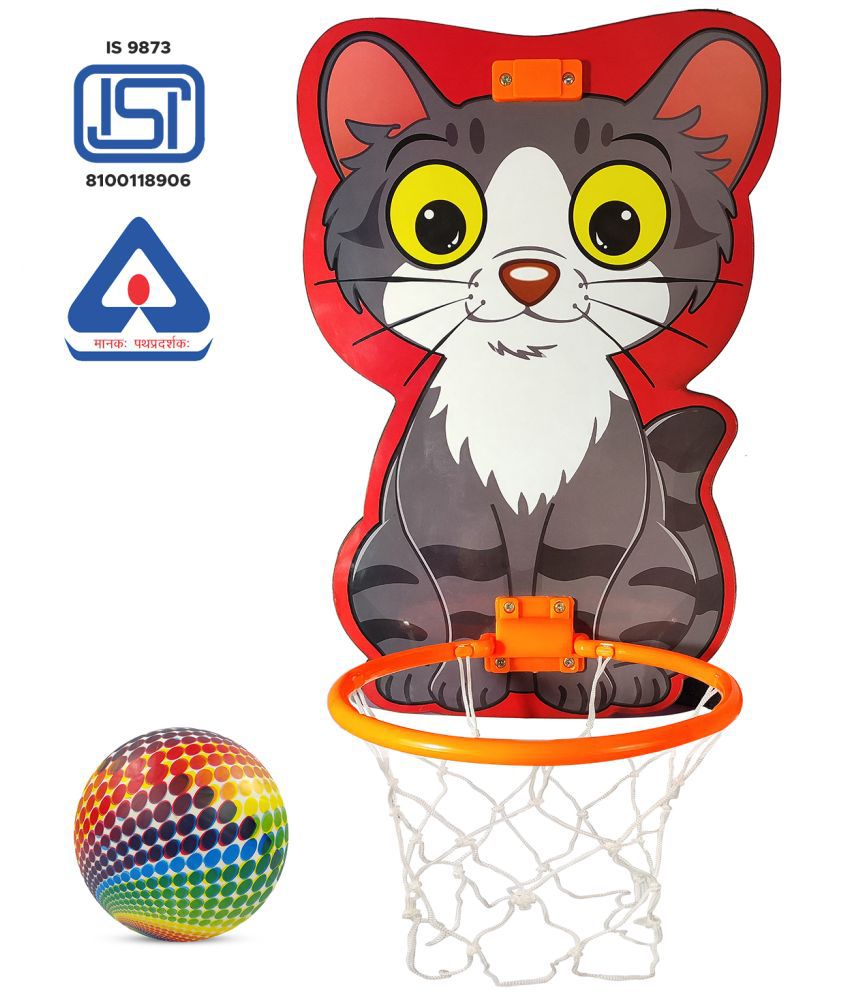     			NHR Small Basket Ball kit Set with Ring for Kids, Playing Indoor Outdoor Basket Ball, High Quality Hanging Board with Net & Ball (Cat Face Printed)