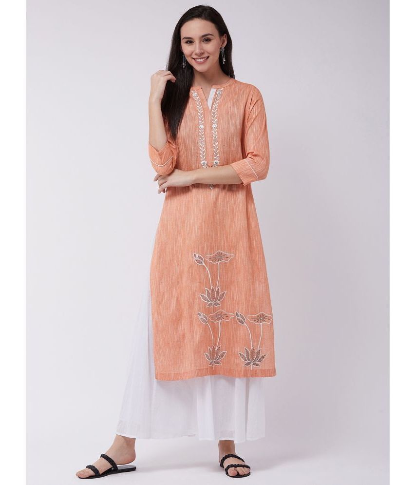     			Pannkh - Orange Cotton Women's Straight Kurti ( Pack of 1 )