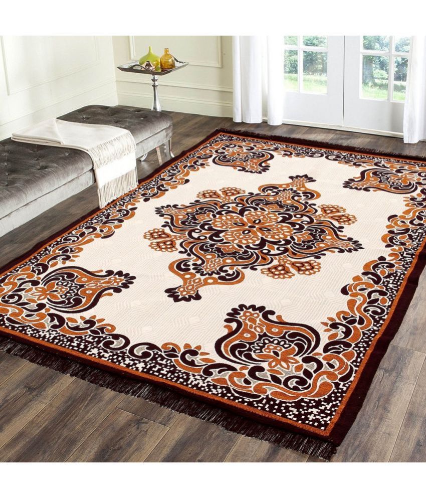     			HOMETALES Brown Poly Cotton Dhurrie Carpet Abstract 4x6 Ft