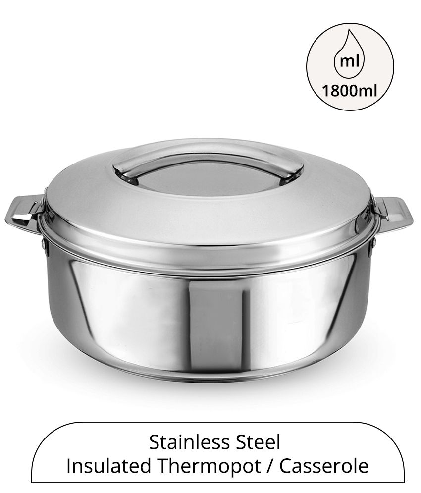     			HOMETALES Stainless Steel Insulated Thermoware Casserole 1800ml,Silver (1U)