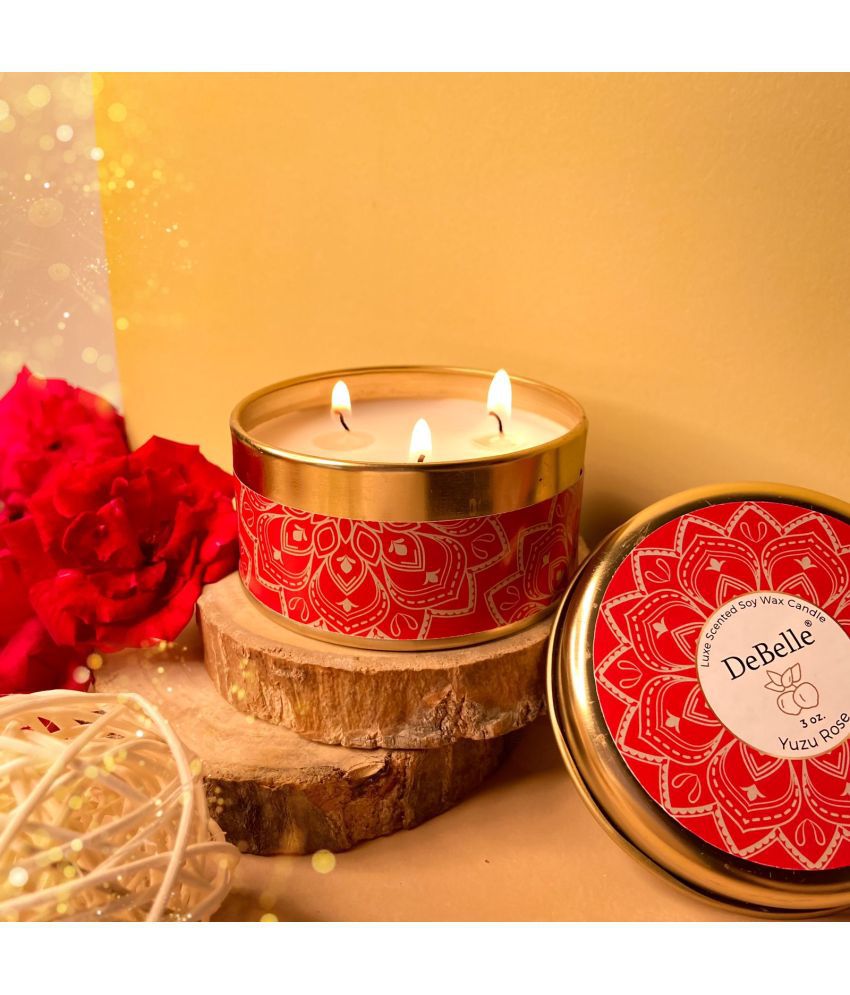     			DeBelle - Red Floral Jar Candle 8 cm ( Pack of 1 )