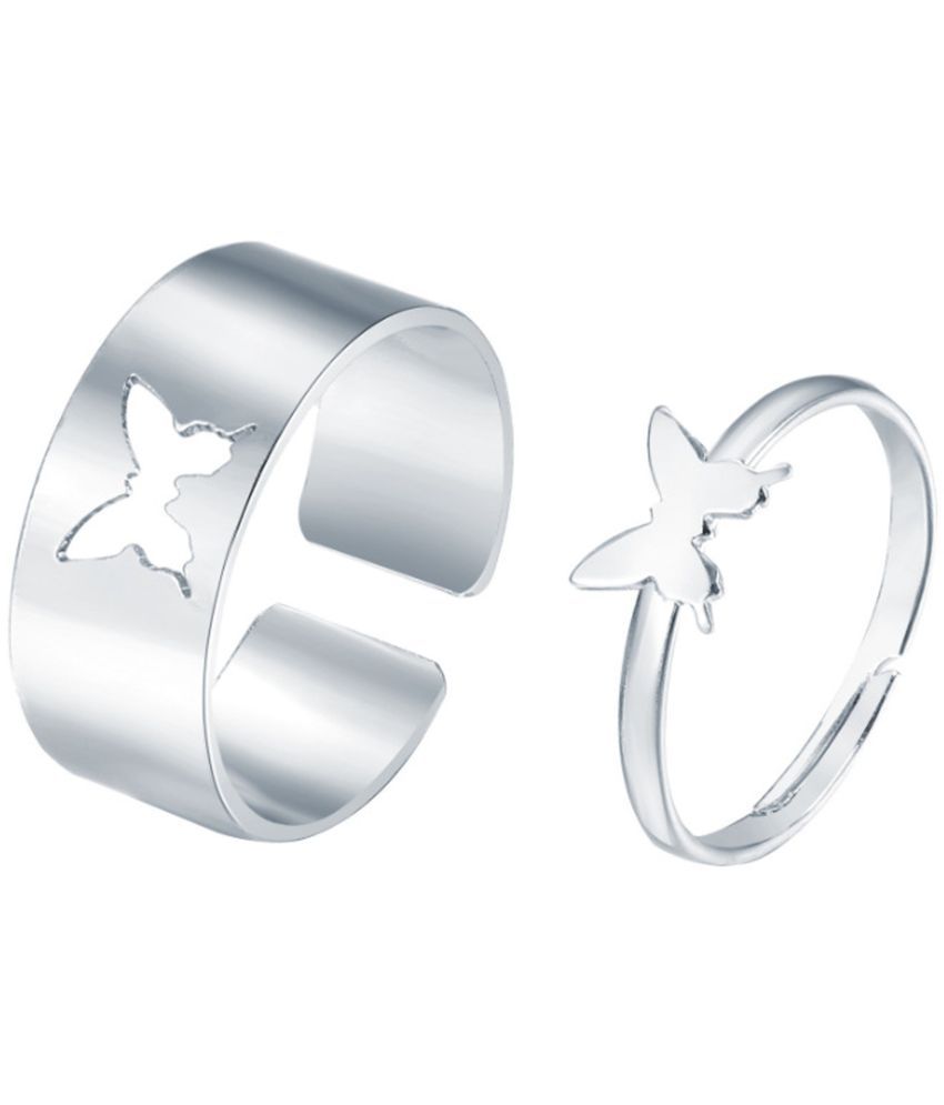     			FASHION FRILL - Silver Couple Ring ( Pack of 2 )