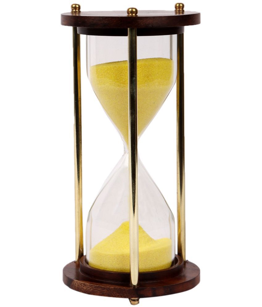     			HOMETALES - Brass And Wood Sand Timer (Yellow) Showpiece 14 cm