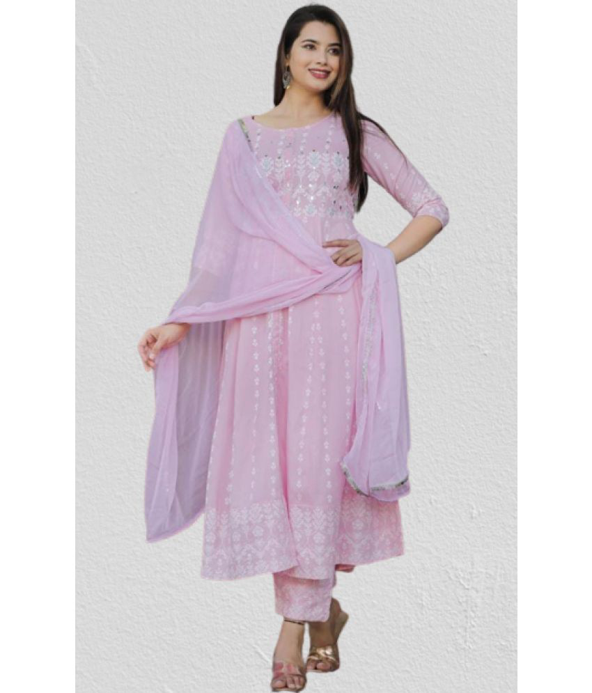     			Heavenly Attire - Pink Anarkali Cotton Women's Stitched Salwar Suit ( Pack of 1 )