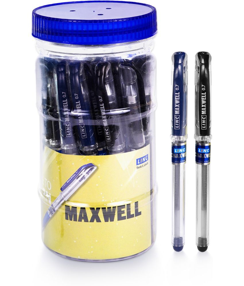     			Linc Maxxwell Lightweight Ball Pen Jar | Black & Blue Ink Ball Pens | Jar of 25 Units | Ball Pen Set for Office and School Use | Elasto Grip Pens for Smooth Writing with Fast Flowing Ink Technology | Pack of 25