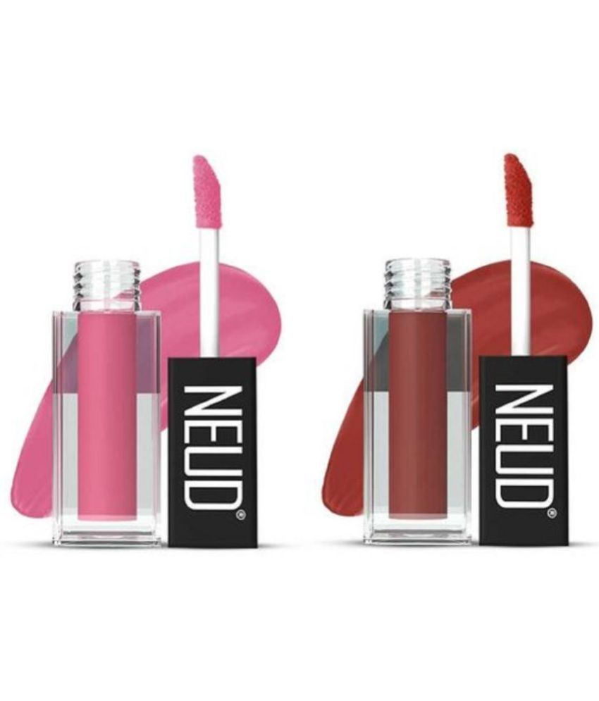    			NEUD Matte Liquid Lipstick Combo Of Supple Candy and Jolly Coral With Two Lip Gloss Free