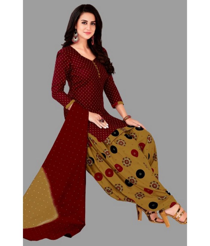     			SIMMU - Unstitched Maroon Cotton Dress Material ( Pack of 1 )