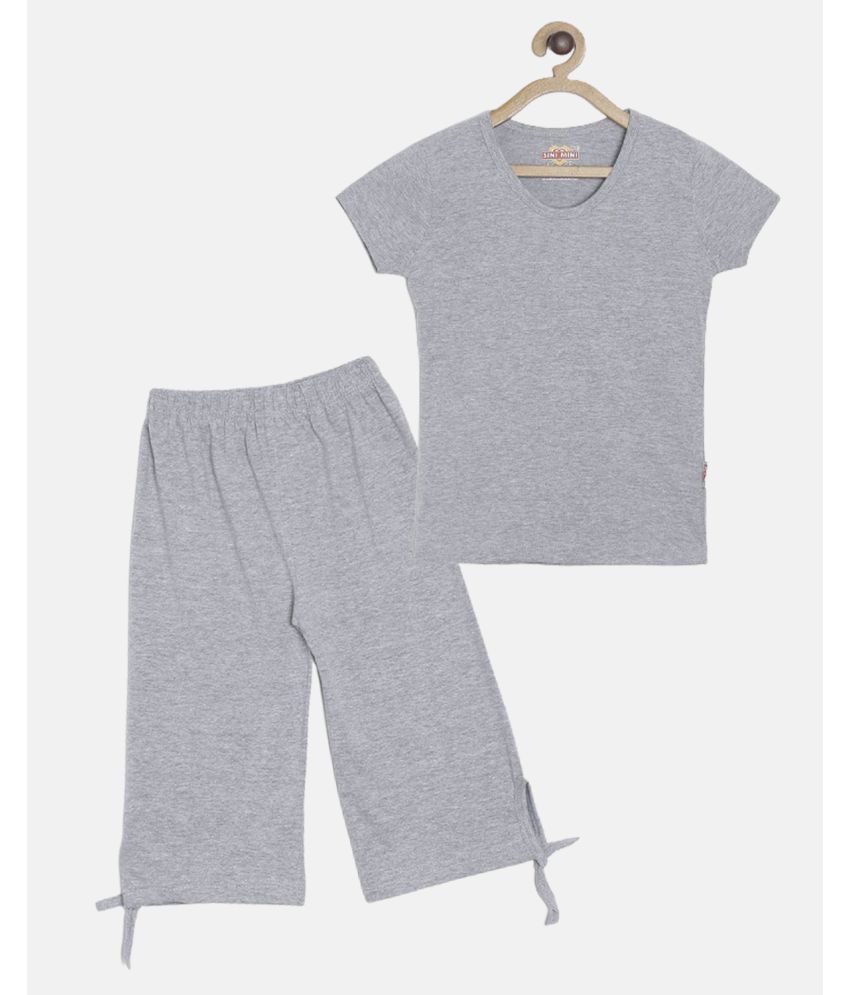     			Sini Mini - Grey Melange Cotton Girls Shirt With Capris ( Pack of 2 )