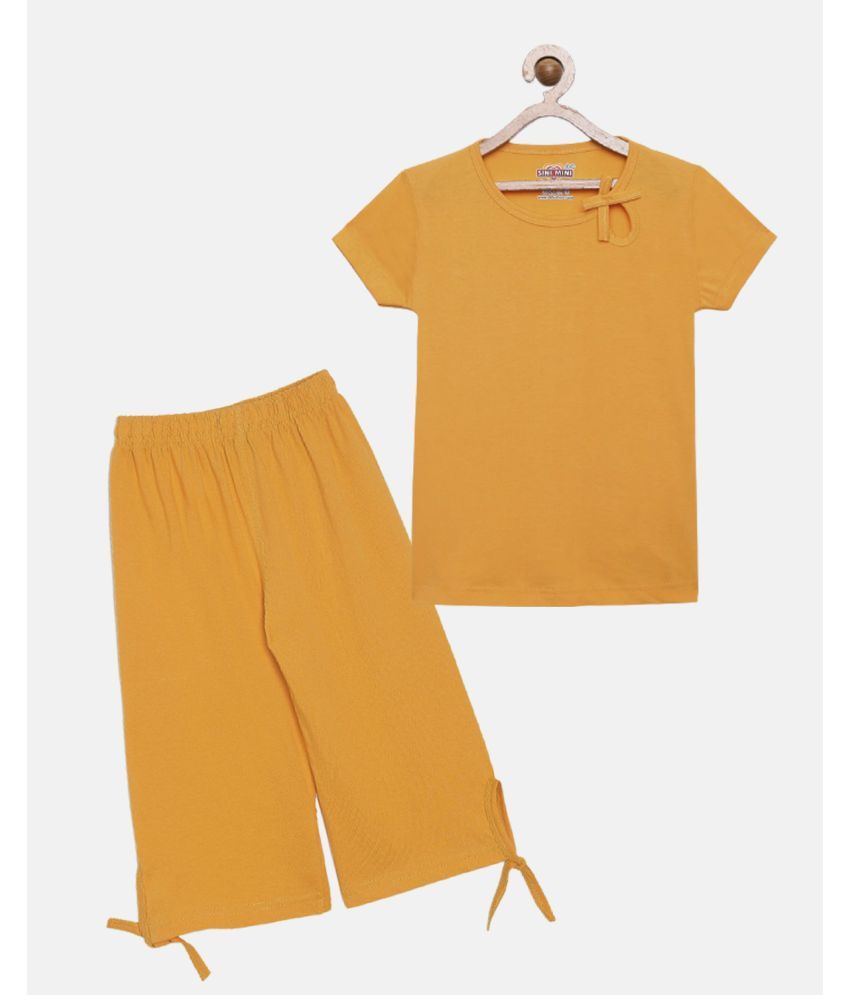     			Sini Mini Pack of 2 Girls Cotton Shirt With Capris ( Yellow )