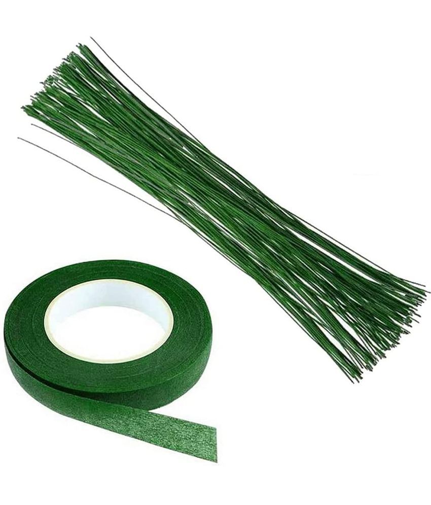 Vardhman - Metal Green Paper Wrapped Floral  Wire with  Flower Paper Tape ( Pack of 1 )