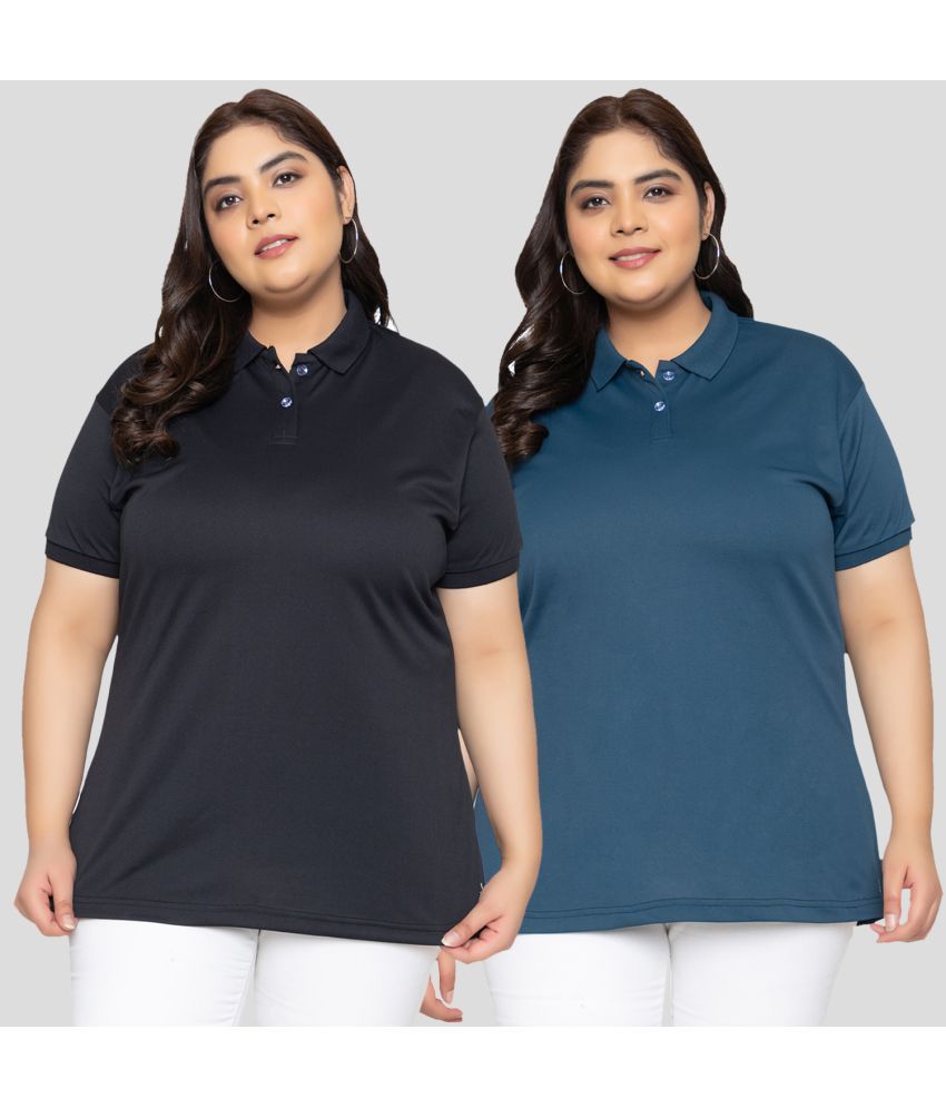     			YHA - Teal Cotton Blend Regular Fit Women's T-Shirt ( Pack of 2 )