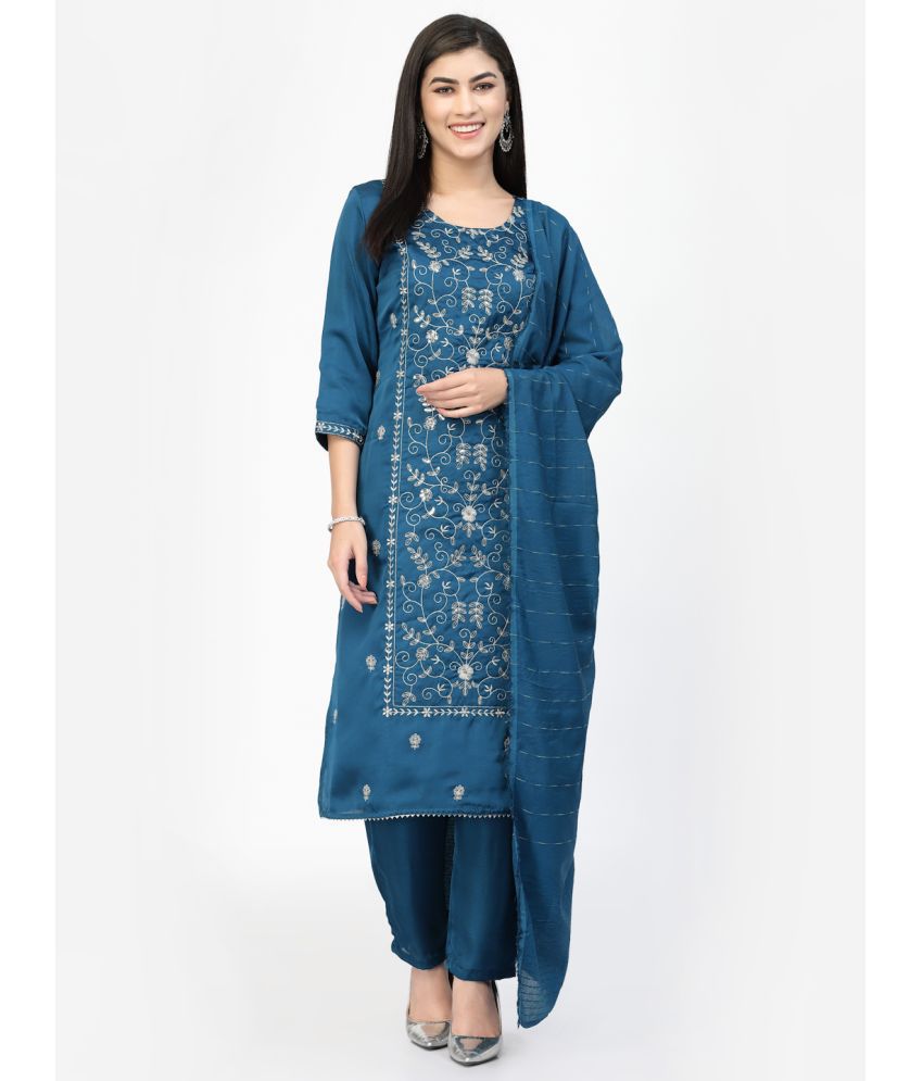     			Yellow Cloud - Teal Straight Rayon Women's Stitched Salwar Suit ( Pack of 1 )