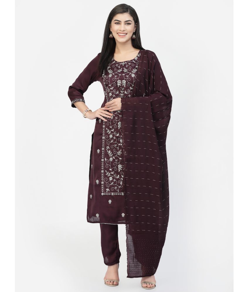     			Yellow Cloud - Wine Straight Rayon Women's Stitched Salwar Suit ( Pack of 1 )