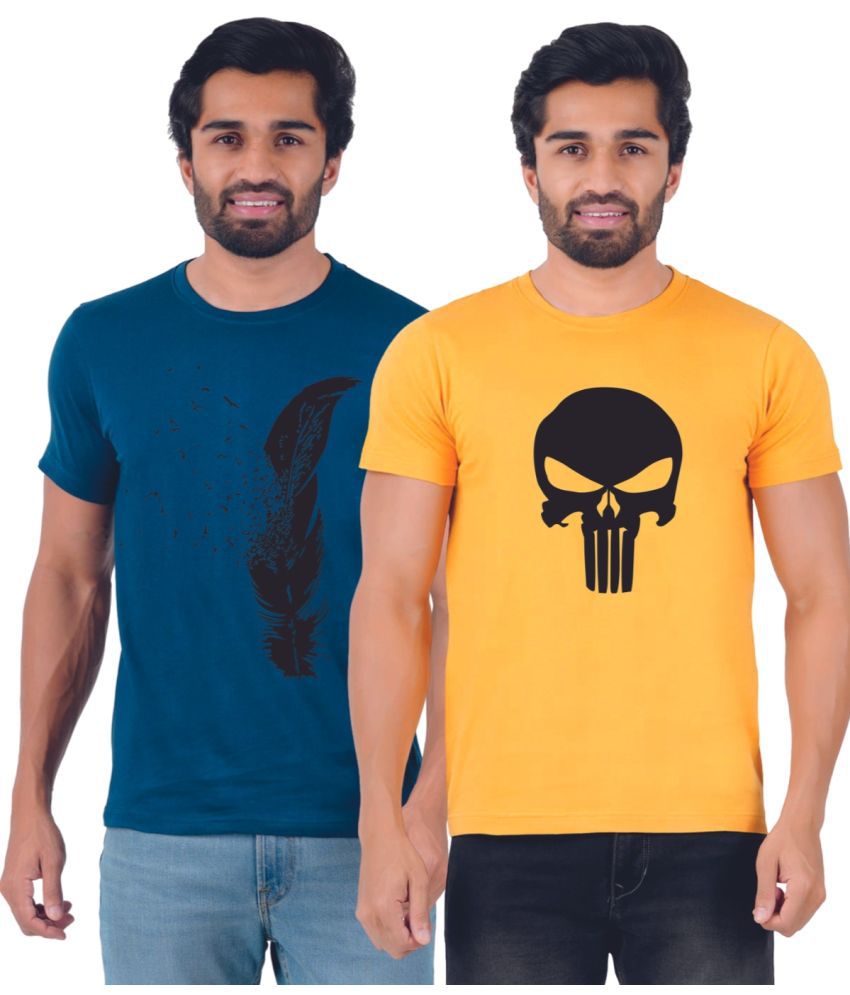     			ferocious - Blue Cotton Regular Fit Men's T-Shirt ( Pack of 2 )
