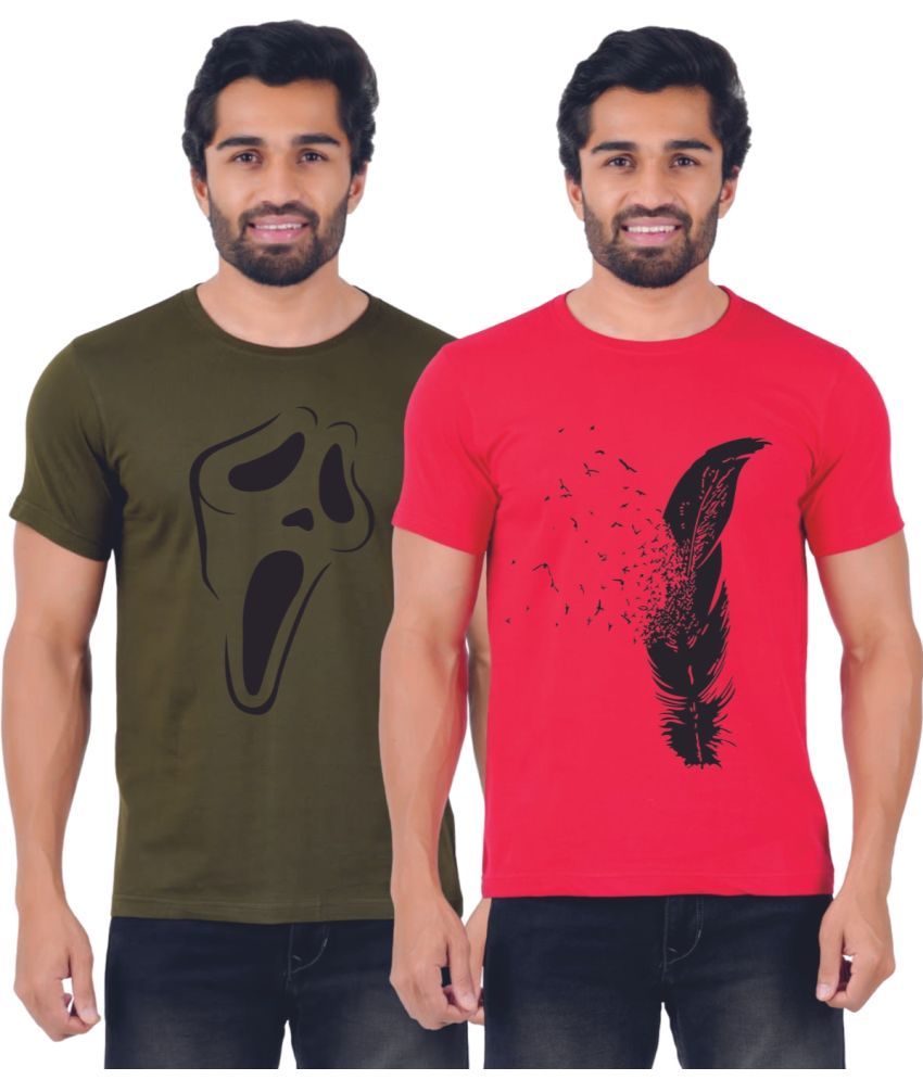     			ferocious - Olive Green Cotton Regular Fit Men's T-Shirt ( Pack of 2 )