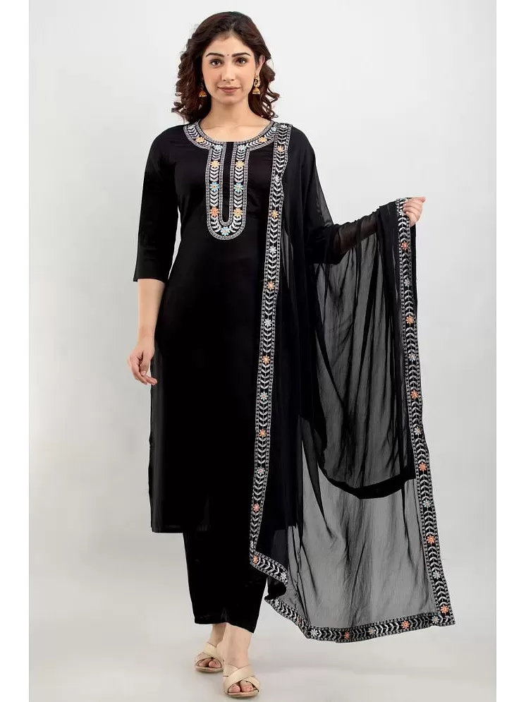 Black Velvet Embroidered Salwar Suit with Patola Dupatta – SHE IN SAREES