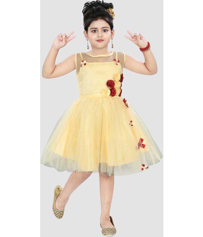     			9stiches - Gold Net Girls Frock ( Pack of 1 )