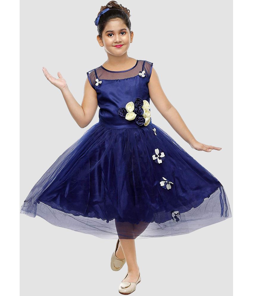     			9stiches - Navy Blue Net Girls Frock ( Pack of 1 )