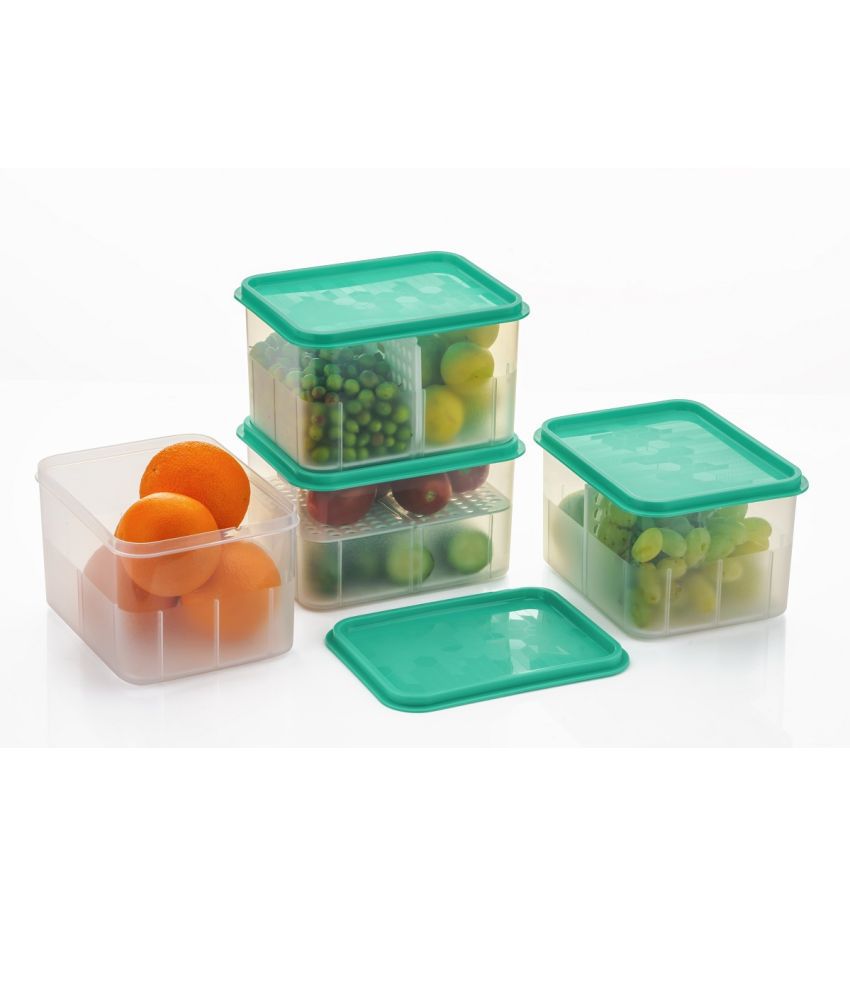     			Analog kitchenware - Fruit/Food/Vegetable Plastic Sea Green Utility Container ( Set of 4 )