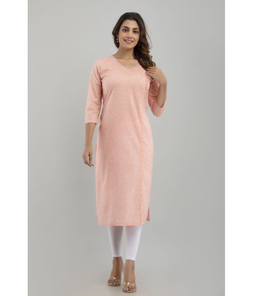     			Frionkandy - Peach Cotton Women's Straight Kurti ( Pack of 1 )