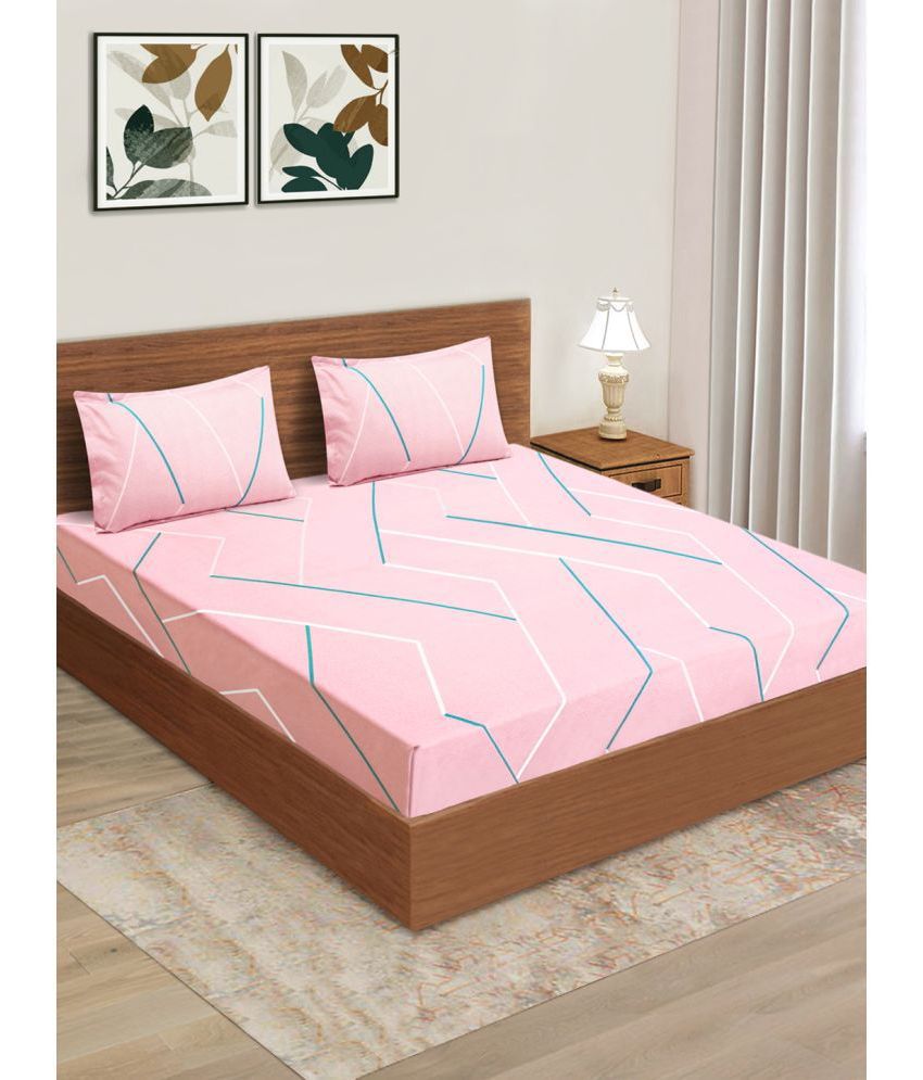     			Home Candy Microfiber Abstract Double Bedsheet with 2 Pillow Covers - Pink