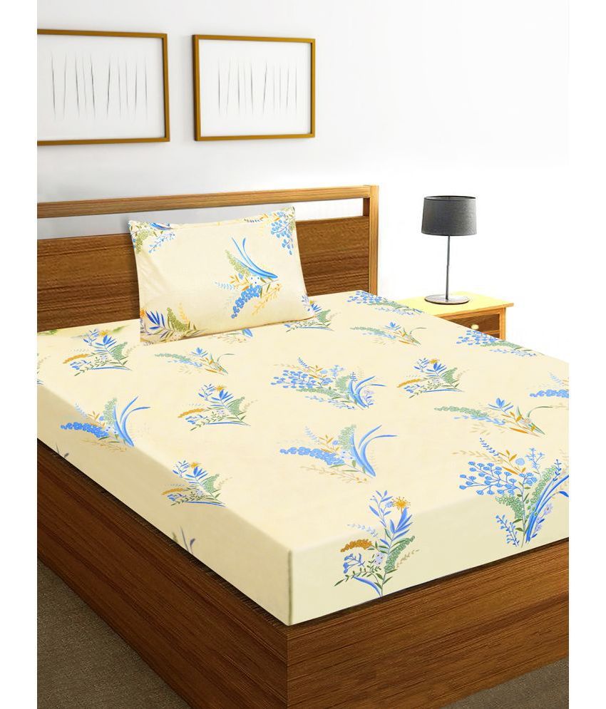     			Home Candy Microfiber Floral Single Bedsheet with 1 Pillow Cover - Cream