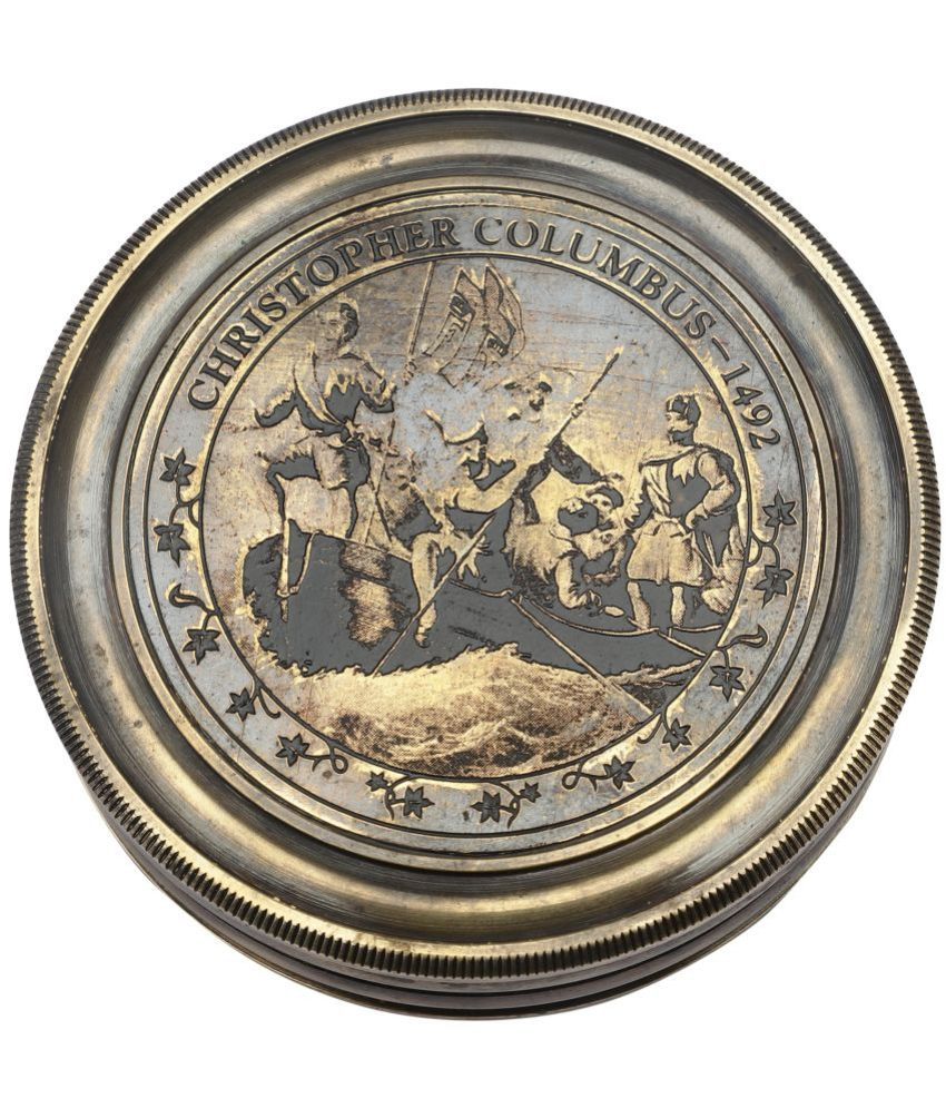     			HOMETALES - Antique Metallic Christopher Columbus Compass Showpiece 2 cm
