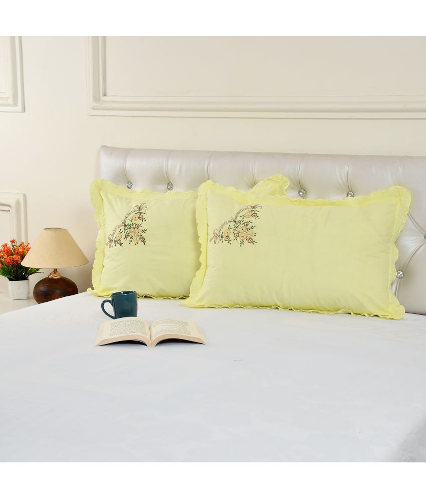     			HOMETALES - Pack of 2 Cotton Solid Regular Pillow Cover ( 68.58 cm(27) x 43.18 cm(17) ) - Yellow