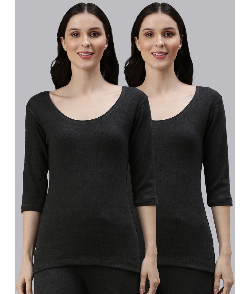     			LUX PARKER Cotton Blend Thermal Tops - Black Pack of 2