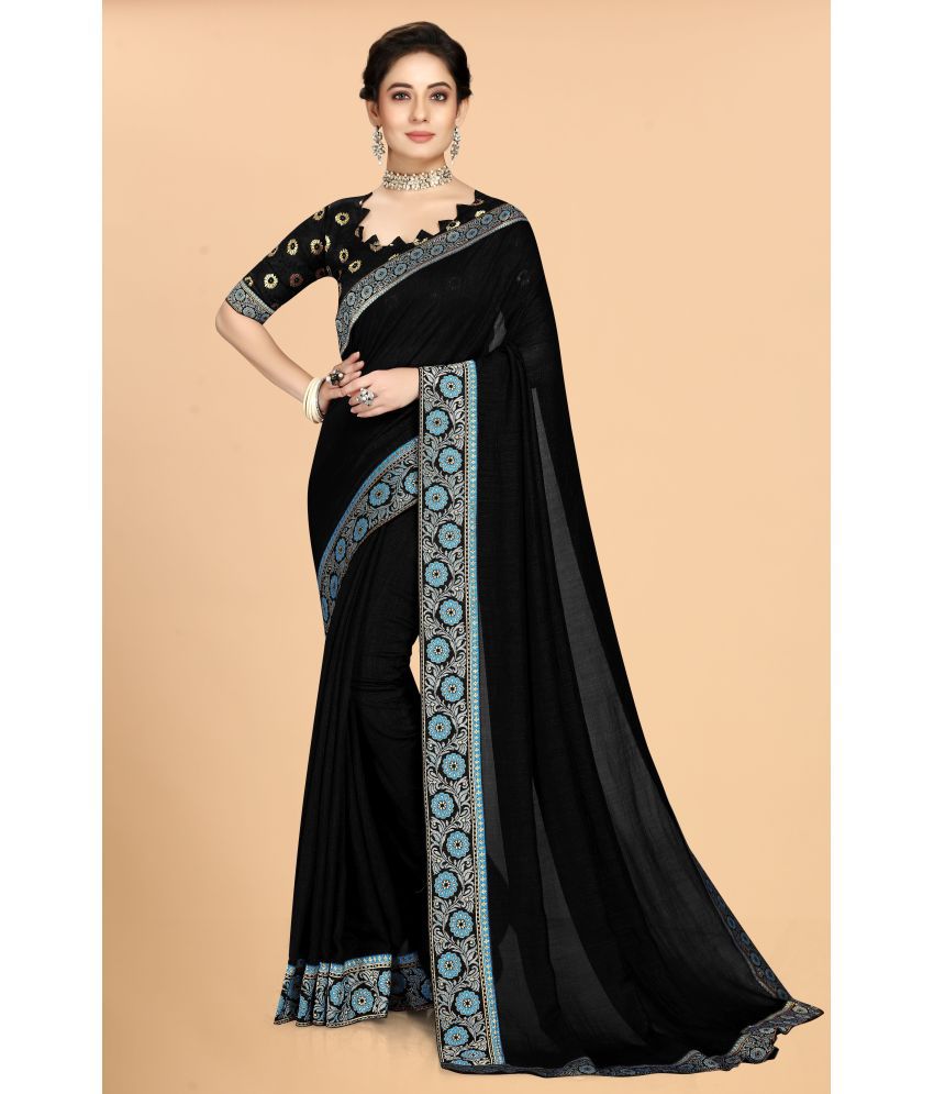     			Shatanuvart Export - Black Silk Blend Saree With Blouse Piece ( Pack of 1 )